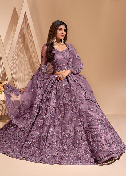 Purple Heavy Embroidered Lehenga