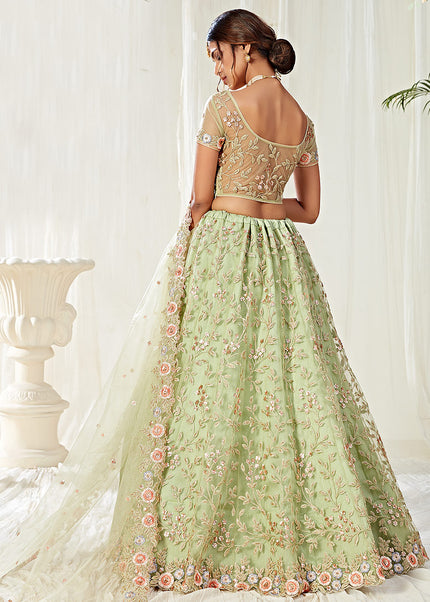 Pista Green and Gold Embroidered Lehenga