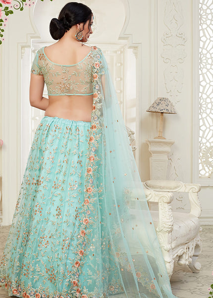 Ice Blue and Gold Embroidered Lehenga