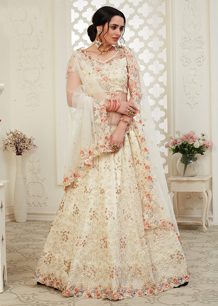 Offwhite and Gold Embroidered Lehenga