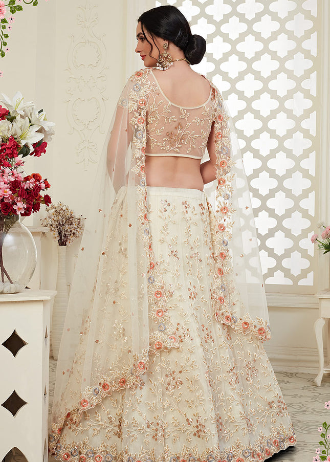 Offwhite and Gold Embroidered Lehenga