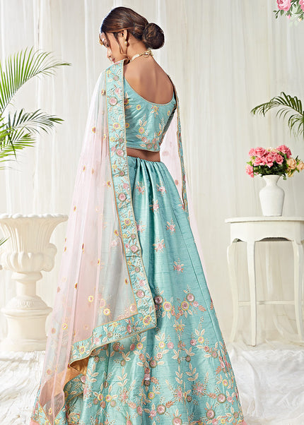 Ice Blue and Gold Embroidered Lehenga