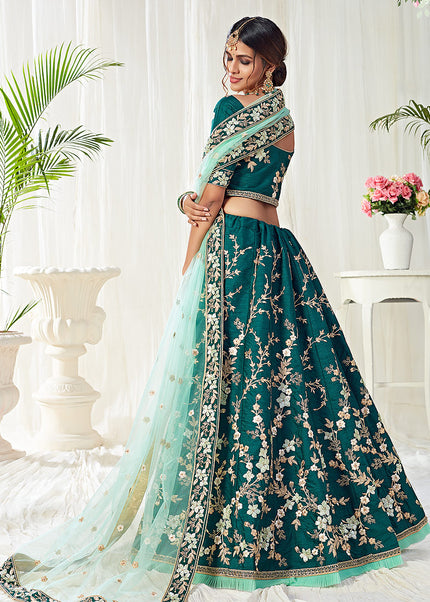 Dark Green and Gold Embroidered Lehenga