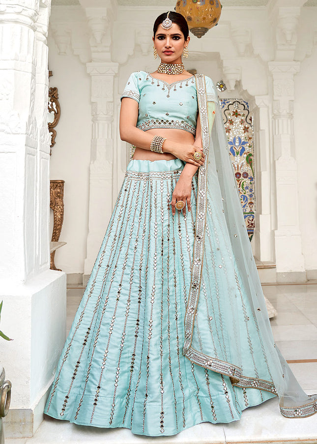 Ice Blue Heavy Embroidered Lehenga