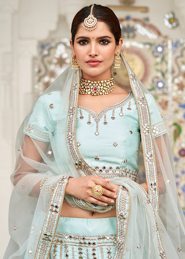 Ice Blue Heavy Embroidered Lehenga