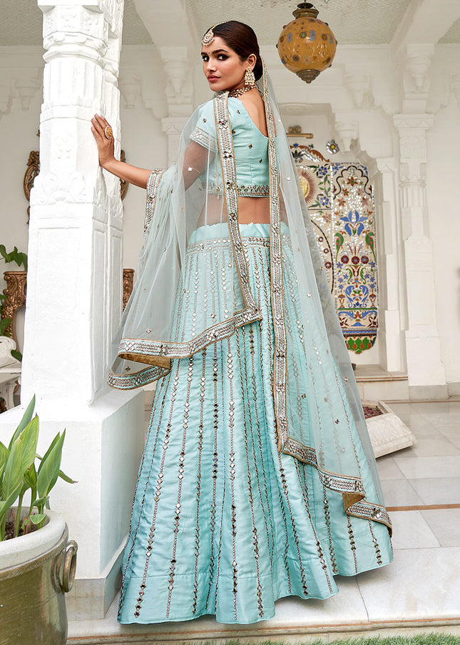 Ice Blue Heavy Embroidered Lehenga