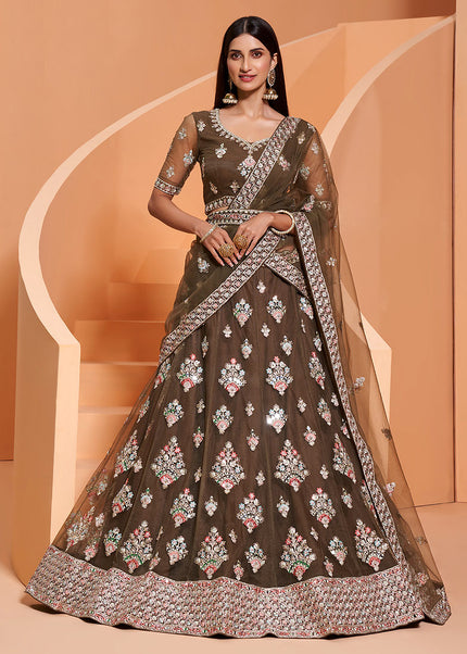 Green Floral Embroidered Lehenga