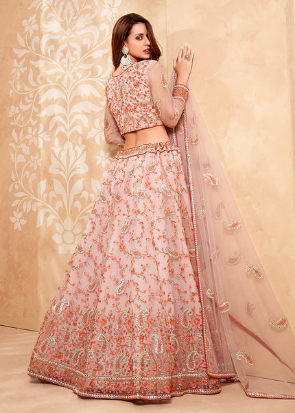 Light Pink and Gold Embroidered Lehenga
