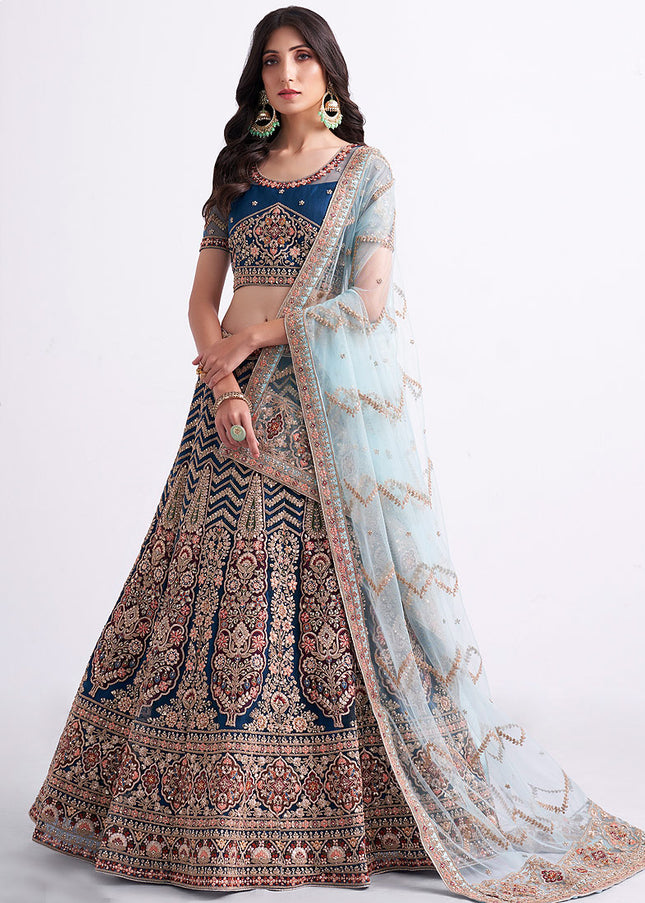 Blue and Gold Heavy Embroidered Lehenga