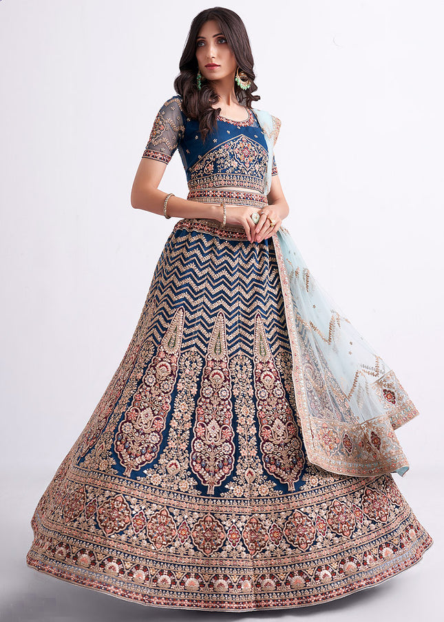 Blue and Gold Heavy Embroidered Lehenga