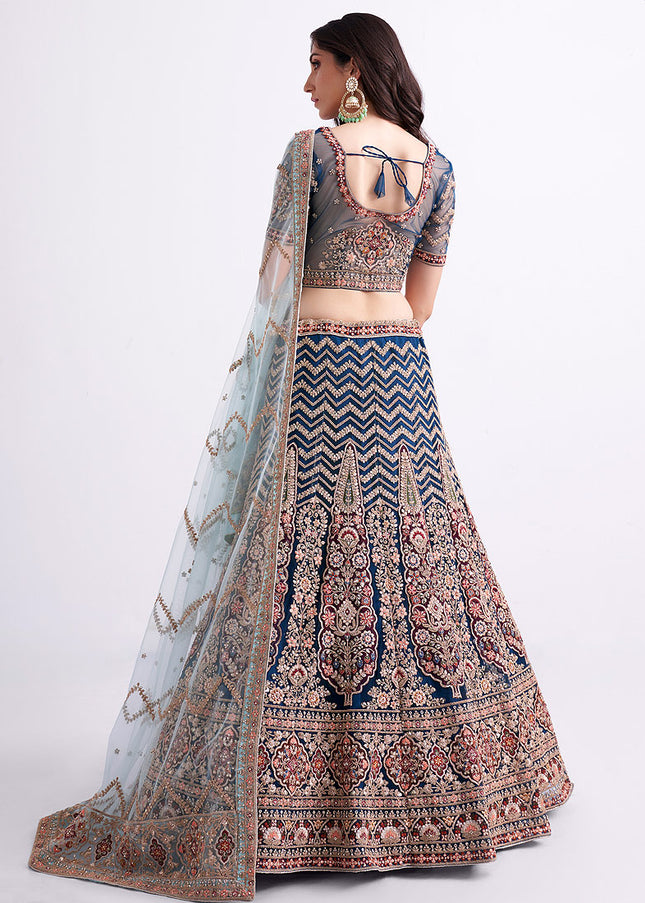 Blue and Gold Heavy Embroidered Lehenga