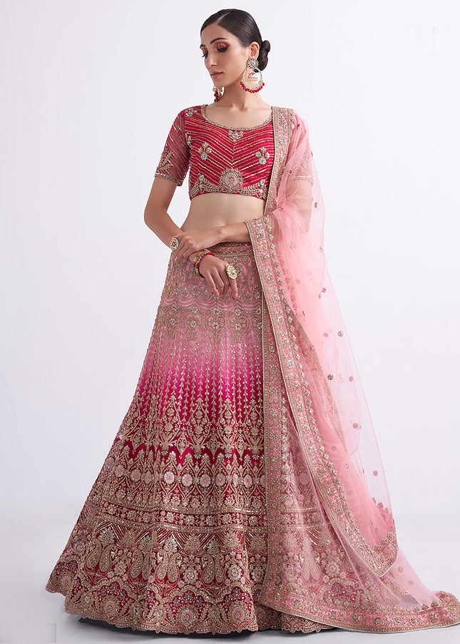 Pink Shaded and Gold Heavy Embroidered Lehenga