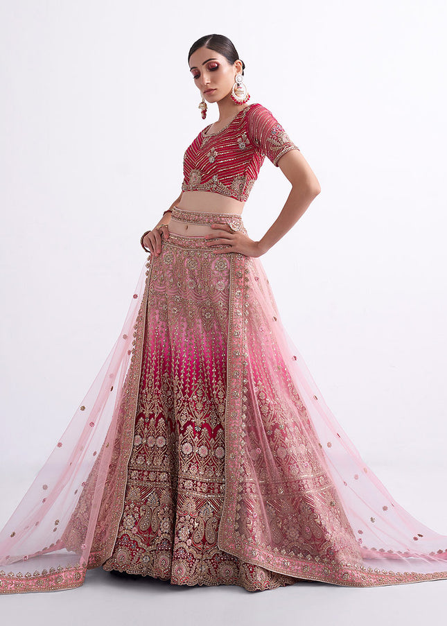 Pink Shaded and Gold Heavy Embroidered Lehenga