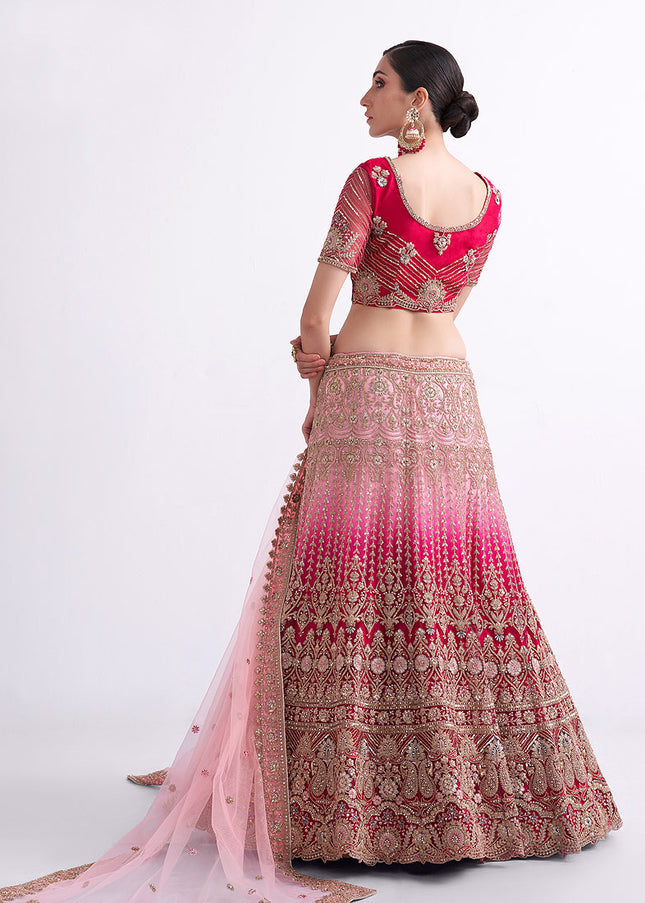 Pink Shaded and Gold Heavy Embroidered Lehenga