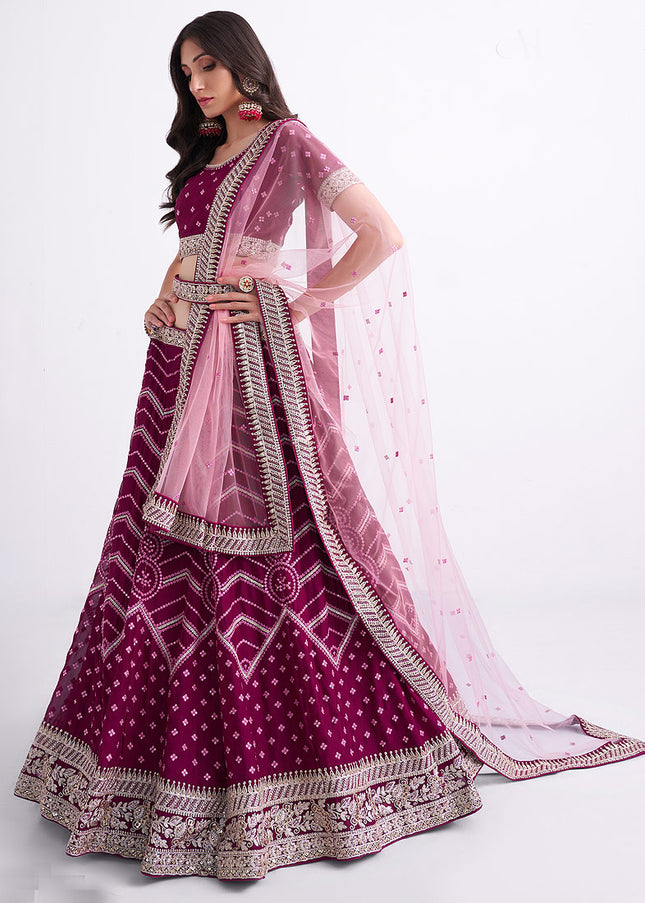 Magenta and Gold Heavy Embroidered Lehenga