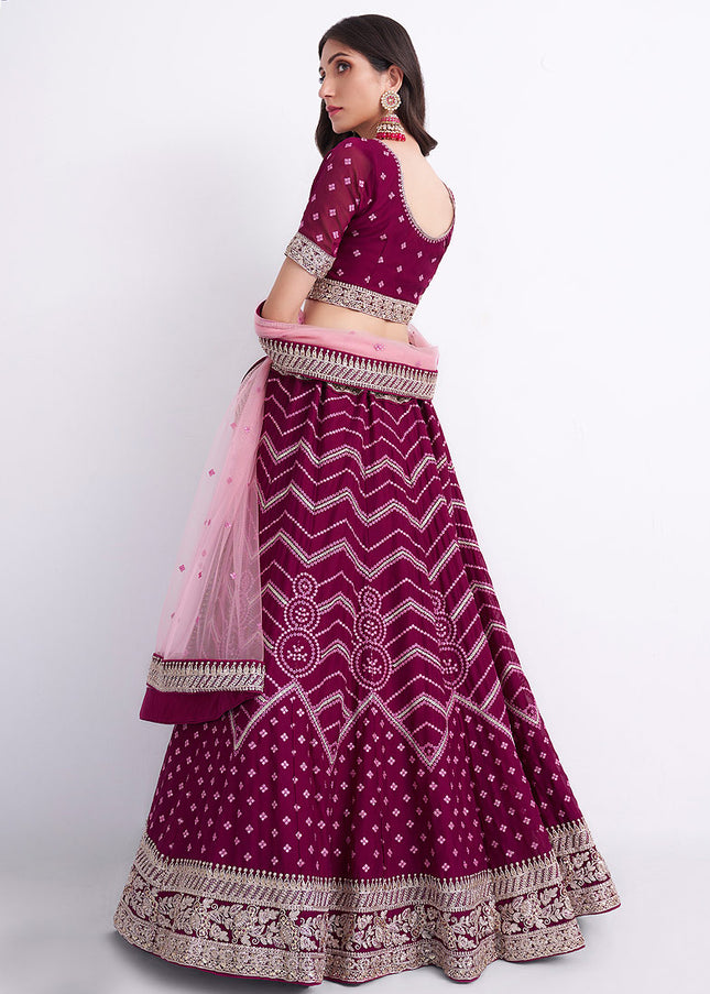 Magenta and Gold Heavy Embroidered Lehenga