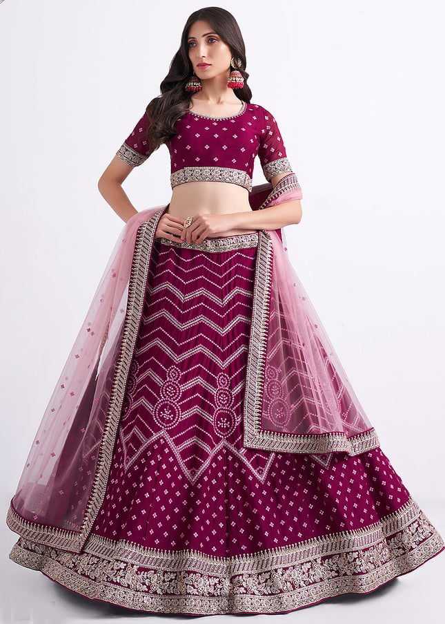 Magenta and Gold Heavy Embroidered Lehenga