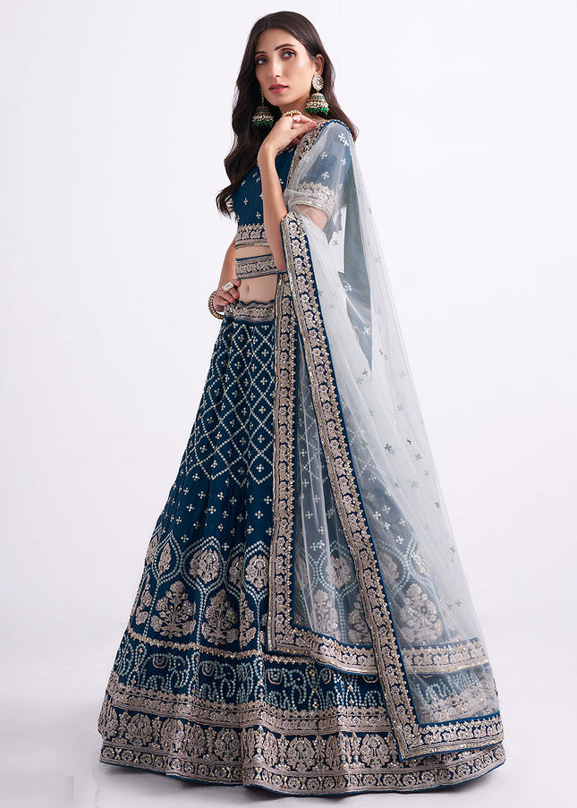 Teal and Gold Heavy Embroidered Lehenga