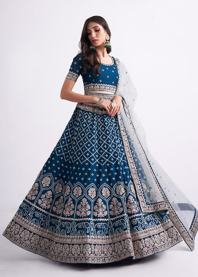 Teal and Gold Heavy Embroidered Lehenga