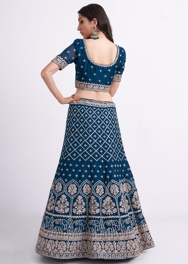 Teal and Gold Heavy Embroidered Lehenga