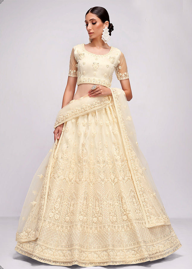 Offwhite and Gold Embroidered Lehenga