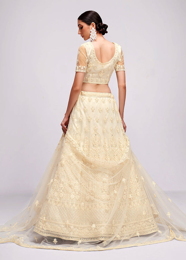 Offwhite and Gold Embroidered Lehenga