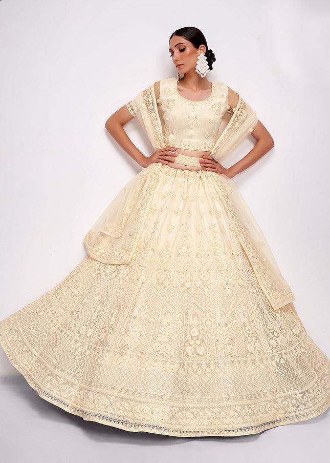 Offwhite and Gold Embroidered Lehenga