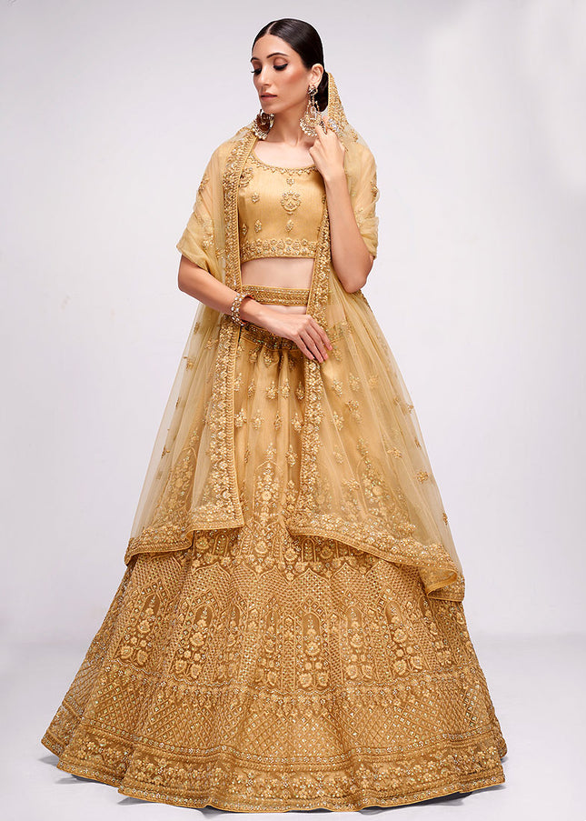 Beige and Gold Embroidered Lehenga