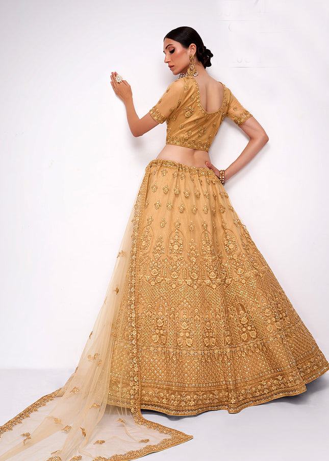 Beige and Gold Embroidered Lehenga