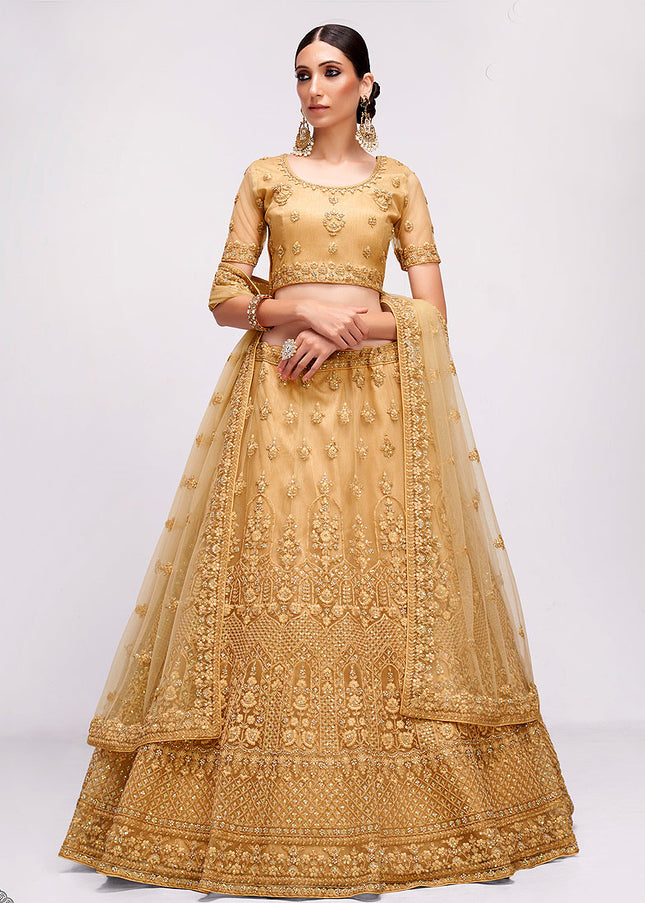 Beige and Gold Embroidered Lehenga