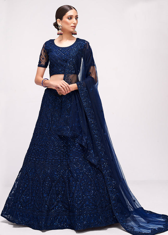 Blue Heavy Embroidered Lehenga