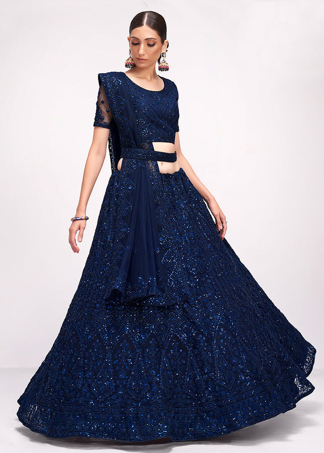 Blue Heavy Embroidered Lehenga