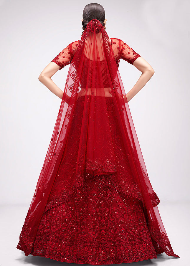 Red Heavy Embroidered Lehenga