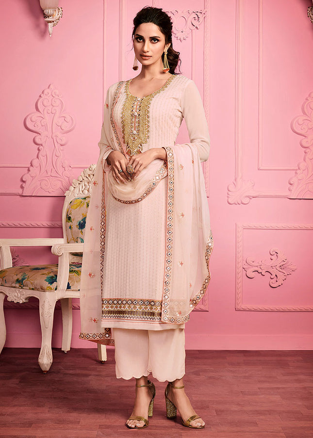 Light Peach Embroidered Pant Style Suit