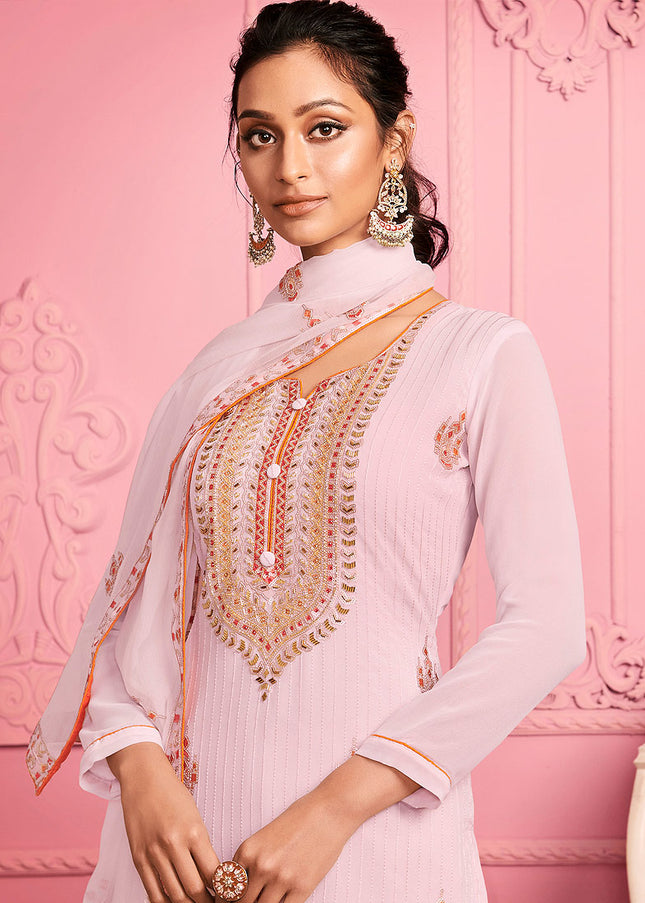 Light Pink Embroidered Pant Style Suit