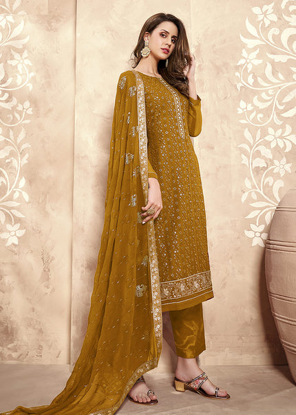Mustard Embroidered Pant Style Suit