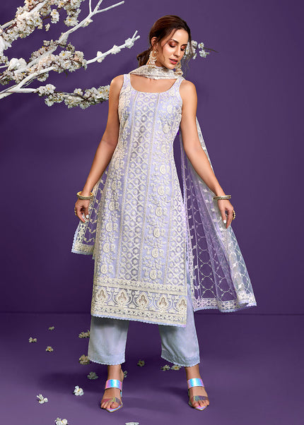 Light Lavender Embroidered Pant Style Suit