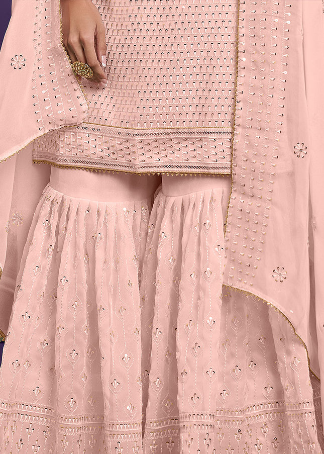 Peach and Gold Embroidered Gharara Suit