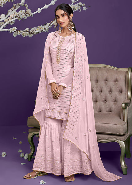 Pink and Gold Embroidered Gharara Suit