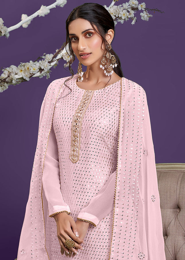 Pink and Gold Embroidered Gharara Suit