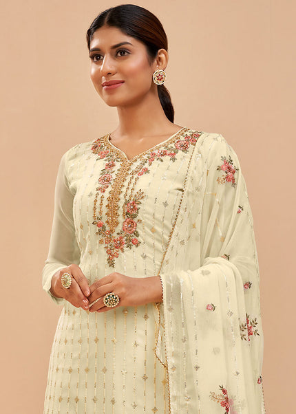 Light Yellow Embroidered Pant Style Suit