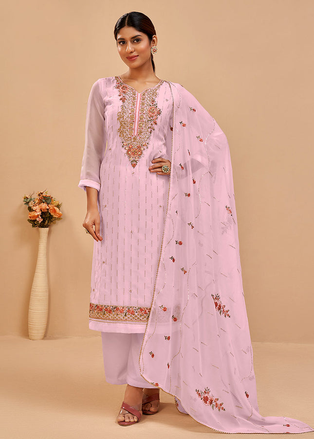 Light Pink Embroidered Pant Style Suit