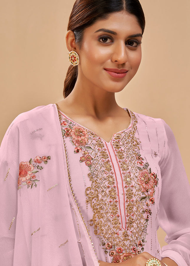 Light Pink Embroidered Pant Style Suit
