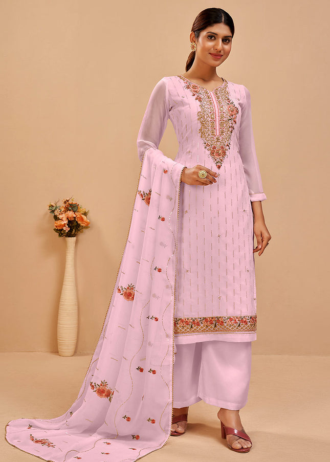 Light Pink Embroidered Pant Style Suit