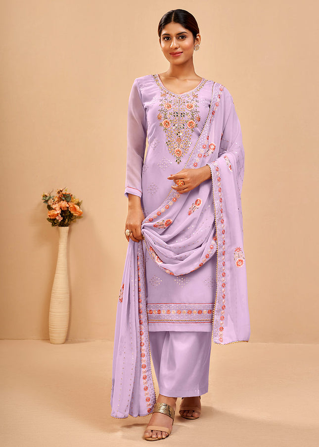 Lavender Embroidered Pant Style Suit