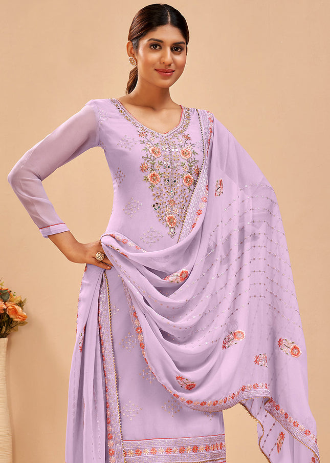 Lavender Embroidered Pant Style Suit