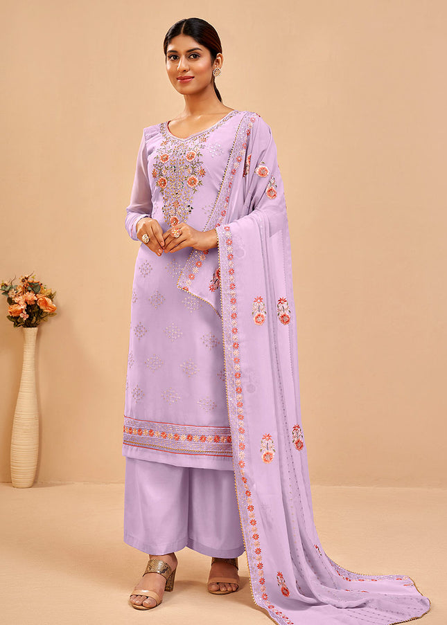 Lavender Embroidered Pant Style Suit