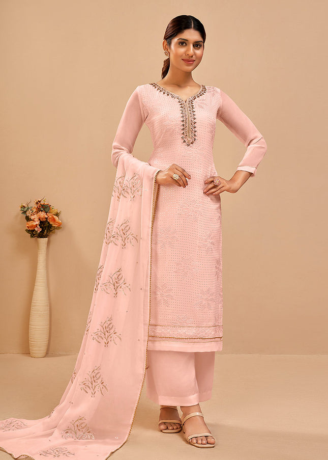 Light Peach Embroidered Pant Sytle Suit