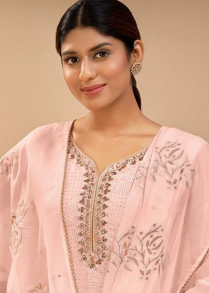 Light Peach Embroidered Pant Sytle Suit