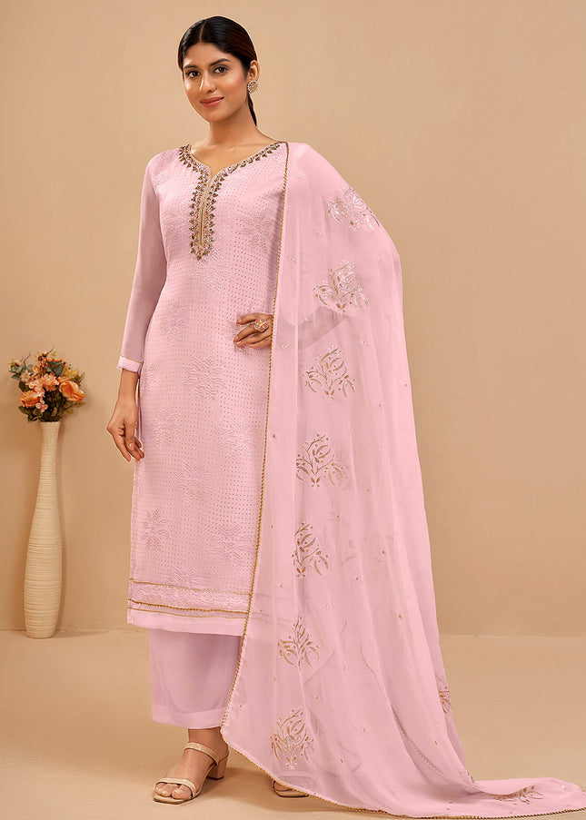 Light Pink Embroidered Pant Sytle Suit